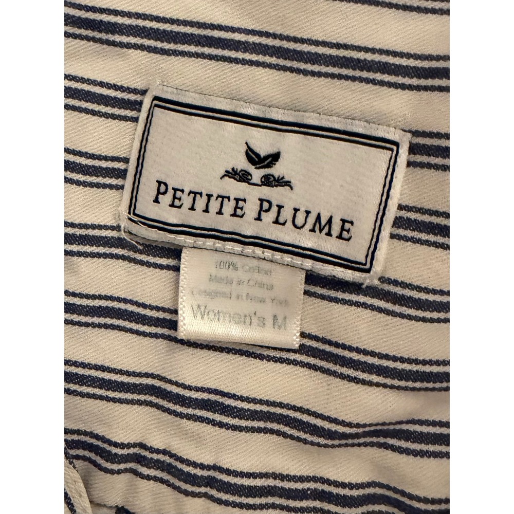 Petite Plume French Ticking Twill Pajama Top Womens M Navy White Stripe Preppy - Picture 5 of 11